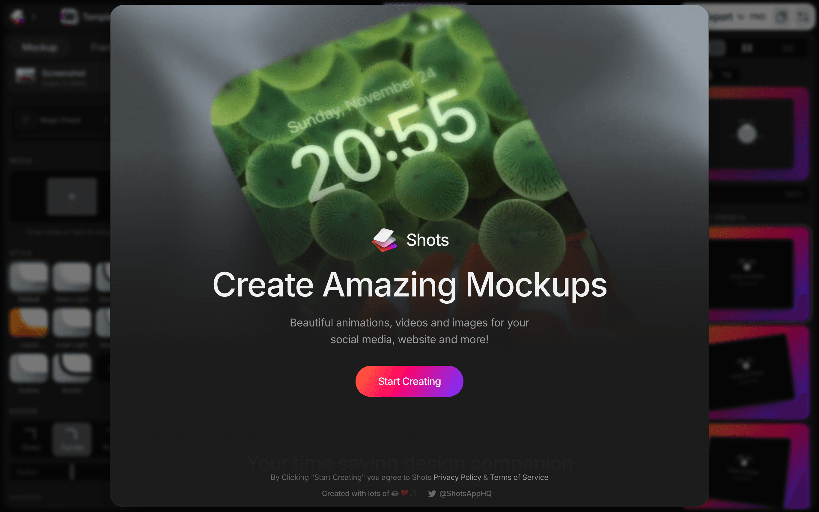 The Shots editor wrapping a screenshot in a colorful background