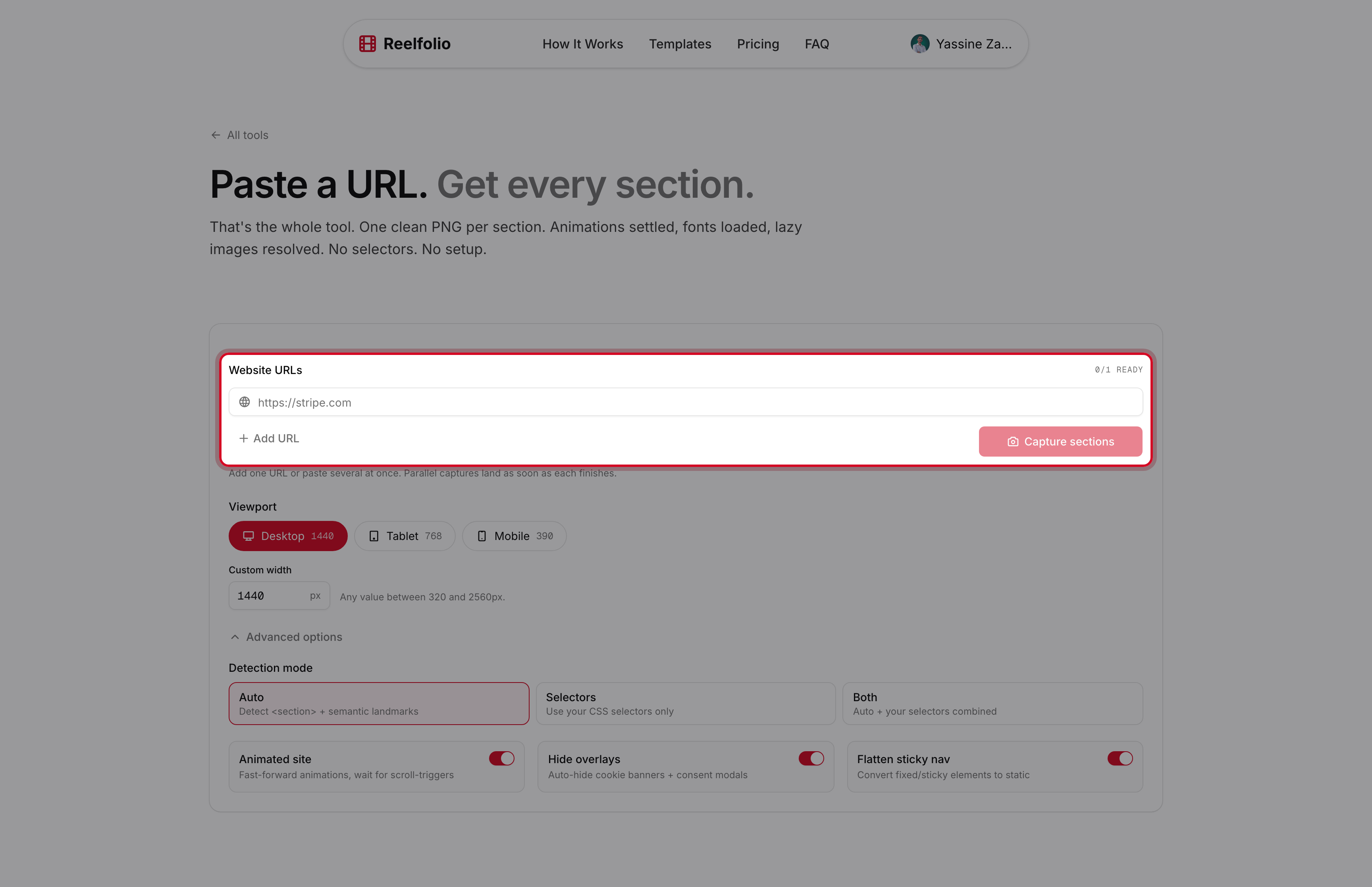 The Section Screenshot tool: paste a URL, get every section