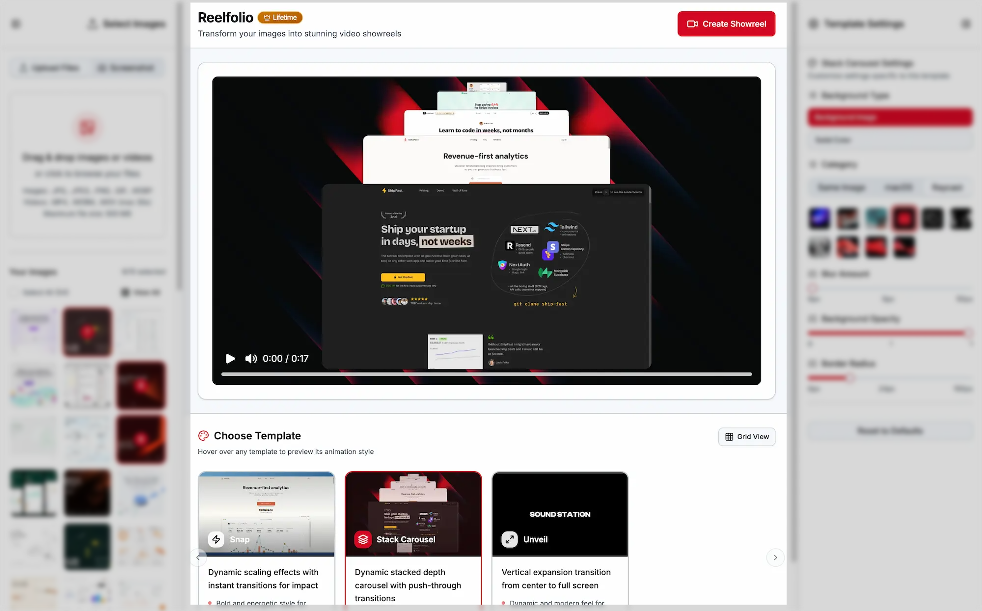 Lens highlight on a Reelfolio dashboard detail