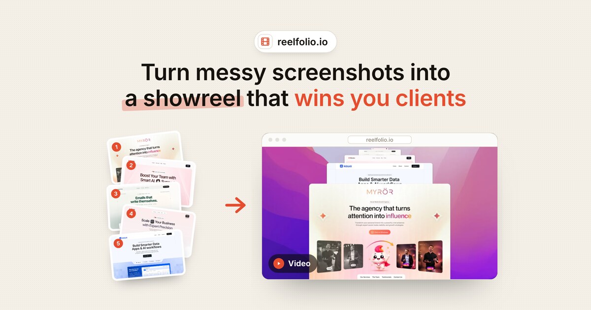 Reelfolio — Turn your screenshots, mockups, and clips into professional video portfolios. Modern…